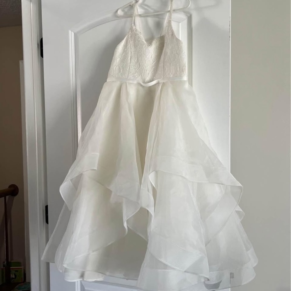 David's Bridal White Layered Kids Formal Dress